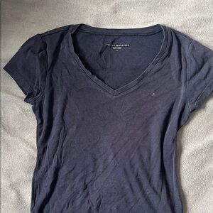 Cotton dark blue v neck tee